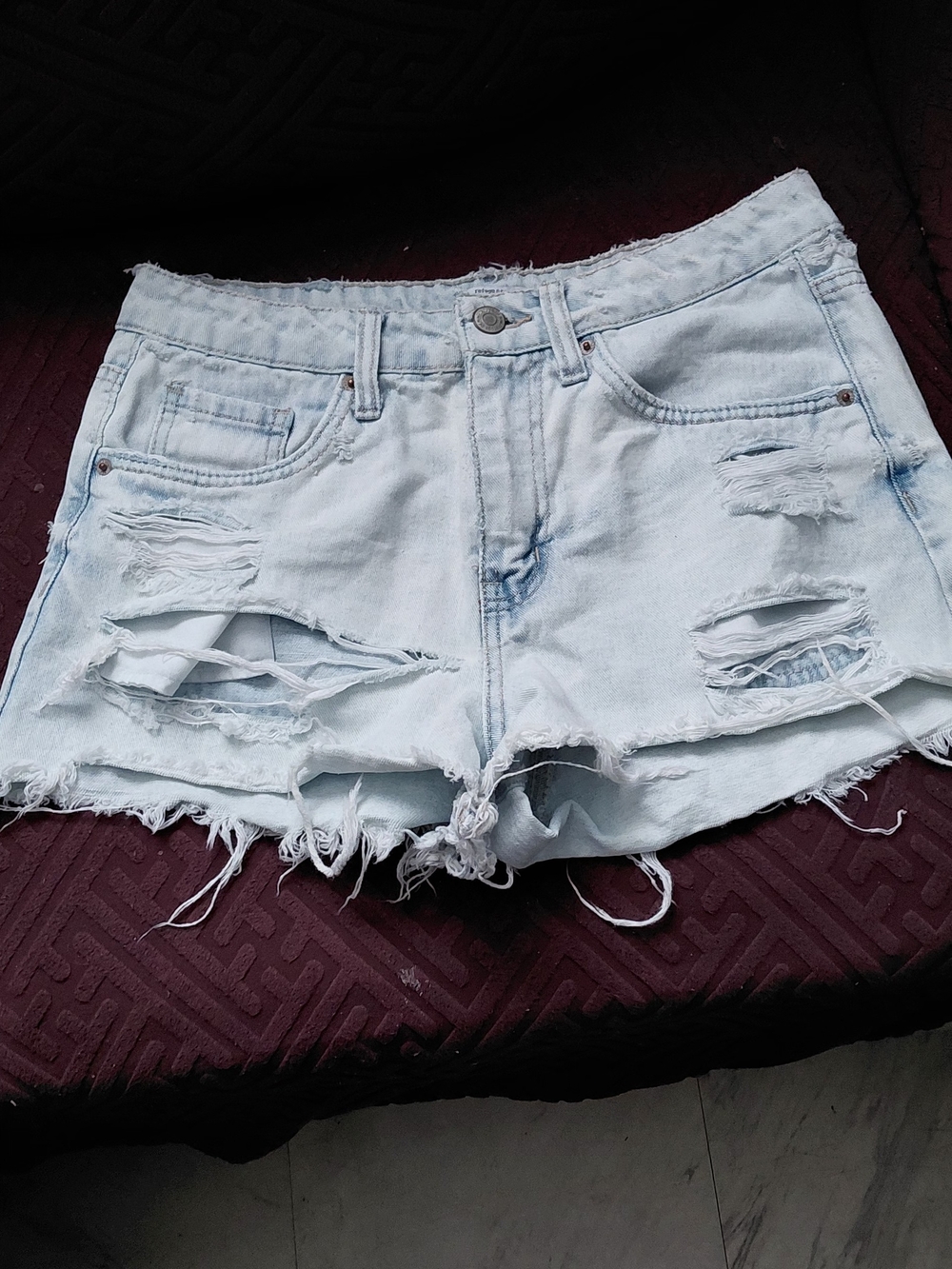 refuge Light Blue Distressed Denim Jean Shorts